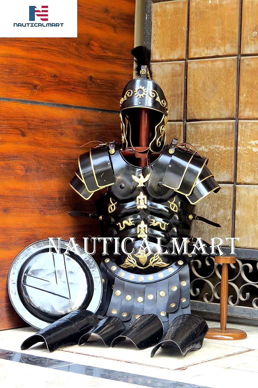 NauticalMart Roman Black Muscle Armor Cuirass Set w/Helmet, Shield, Leg ...